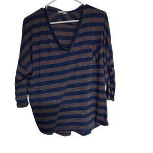 Blu Pepper Women's Brown And Blue Striped 3/4 sleeve shirt Size Medium